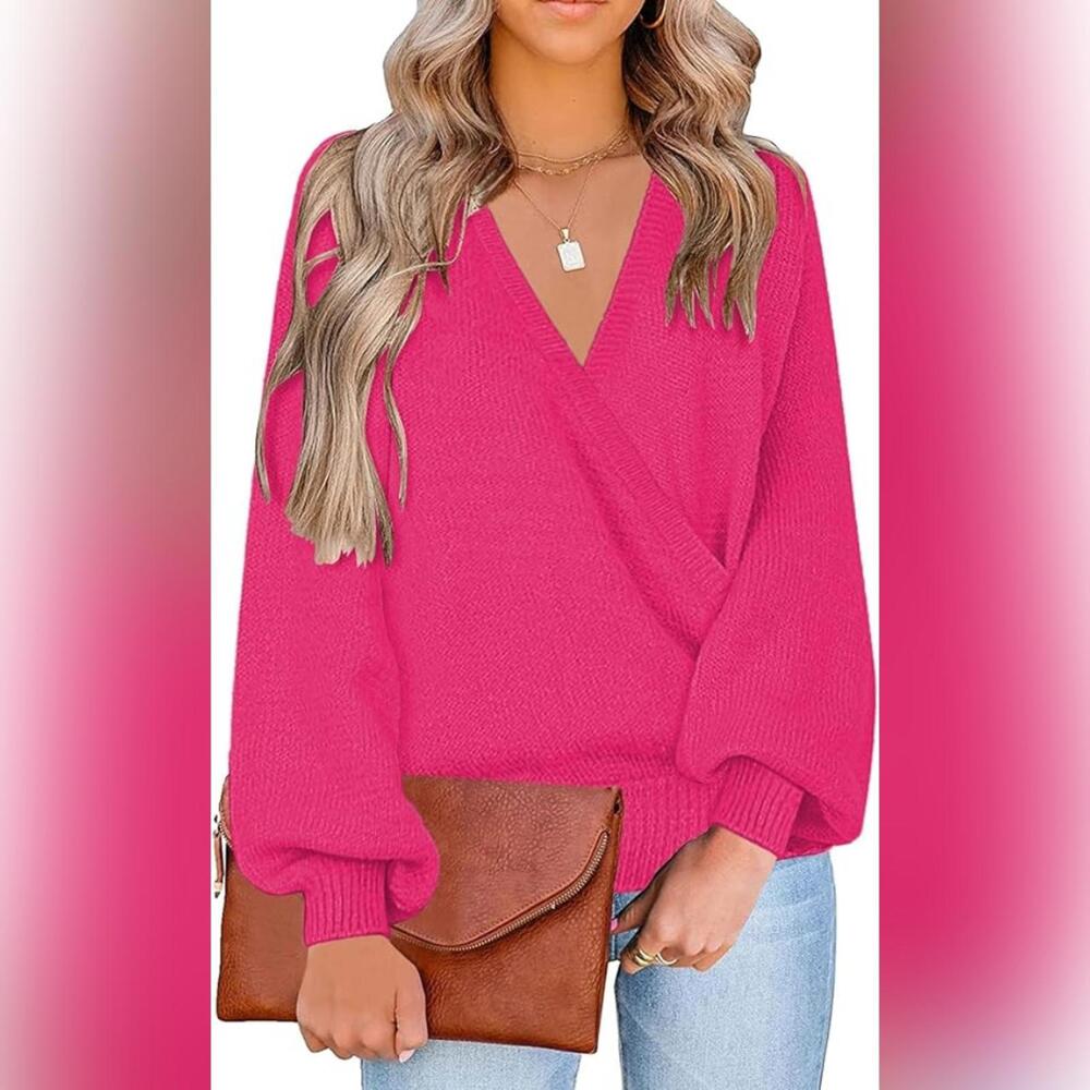 NWT Lookbookstore Long Sleeve Faux Wrap Surplice V Neck Sweater Top, Small (4-6)